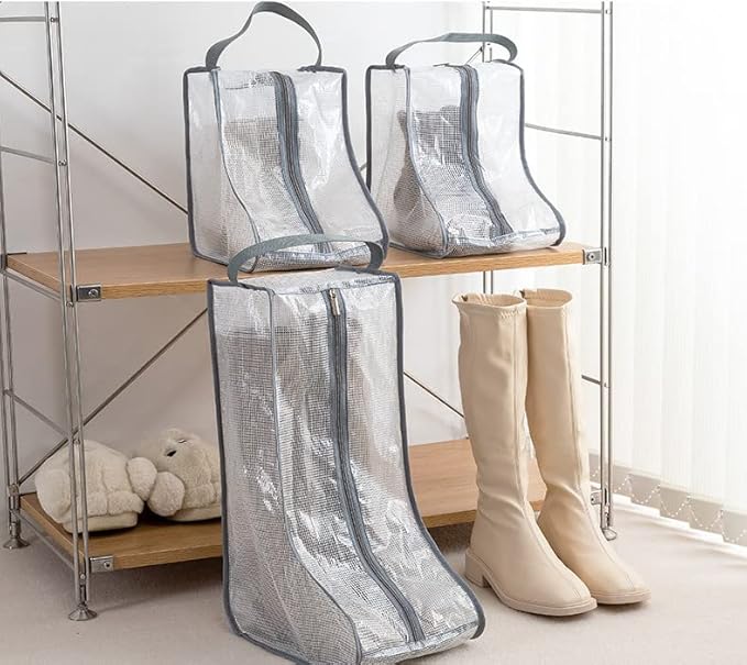 2 Set Boot Storage,Portable Short Boots and Tall Boots Storage or Protector Bag,Shoe Dust Bags,Shoe Sleeves for Travel,Clear Boots Cover,Shoes Packing Organizers for Men & Women Sneakers (Black Edge)