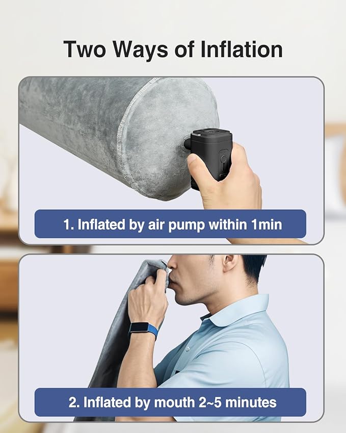 Luxtude Inflatable Body Pillow for Adults Kids, Travel Body Pillows for Side Sleeper, 47Inch Long Round Bolster Pillows for Bed, Round Cervical Cylinder Pillow for Hugging Sleeping, Back etc.