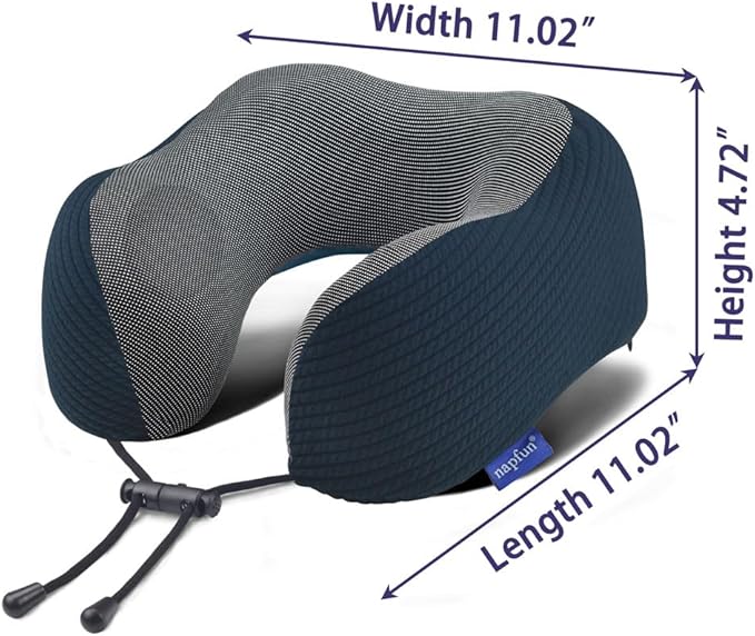 napfun Neck Pillow for Travel with Travel Pouch, Sleep Mask & Earplugs, Memory Foam Airplane Pillow for Headrest Sleep with Eyeshades, Plane Essentials with Eye Blindfold, Black Striped Kit