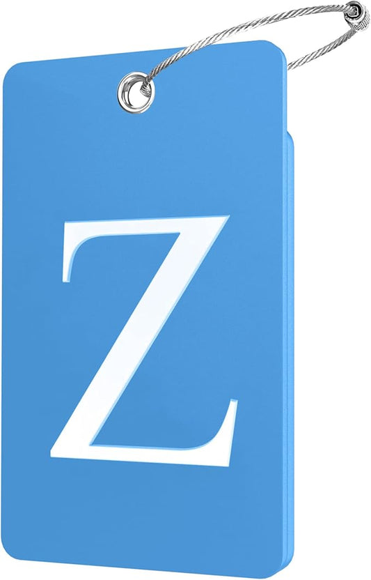 Gostwo 2 Pack Luggage Tags for Suitcases, 26 Initial Letter Travel Luggage Baggage Identification Labels ID Tag Fully Bendable Tags with Stainless Steel Loop (Blue) (Letter Z)