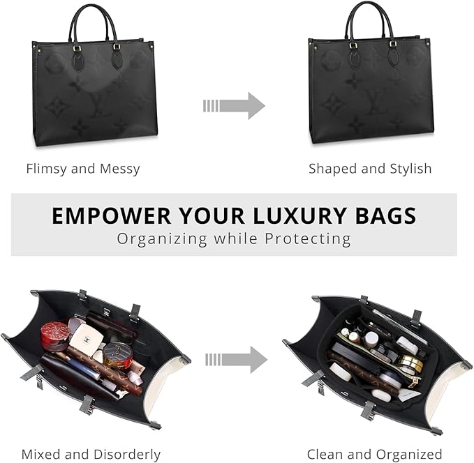 OPPOSHE Purse Organizer Insert for Handbags, Softened Felt Bag Insert Organizer for Tote, Compatible with LV, Coach, MK, Kate Spade, Goyard, Longchamp (Black, Slender Medium)