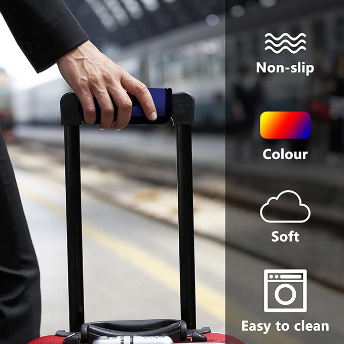 5 Pcs Neoprene Luggage Handle Wrap Handle Grip Luggage Tags Identifier Hollow Design for Push-Button, Bright Luggage Markers for Airport Travel Luggage Suitcase Trolley Case