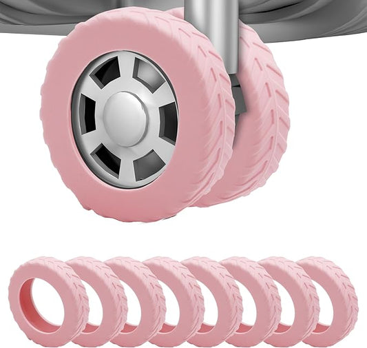 8Pcs Luggage Wheel Covers,Silicone Suitcase Cover for 2-2.4'' Spinner Wheel, Carry On Luggage Wheels Protector,Upgrade Suitcase Wheels Protective,Essential Travel Accessories (Pink-L)