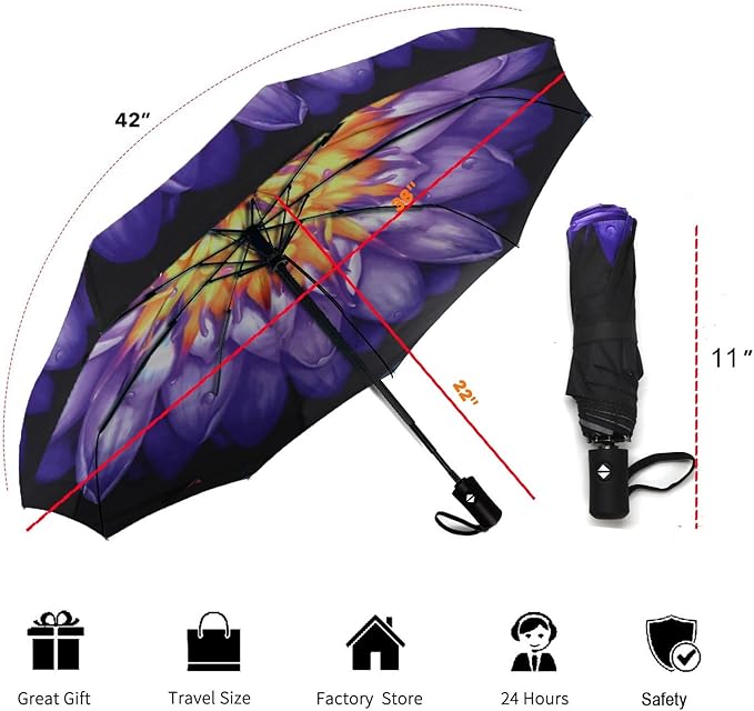 SIEPASA Windproof Travel Compact Umbrella-Automatic Umbrellas for Rain-Compact Folding Umbrella, Travel Umbrella Compact, Small Portable Windproof Umbrellas for Men Women Teenage. (Water Lily)