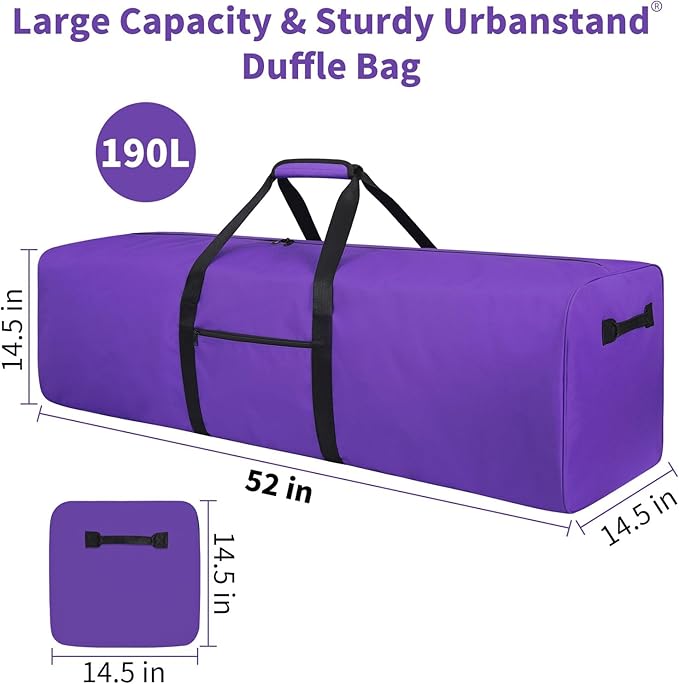 Urbanstand 52 Inch Extra Large Duffle Bag for Travel, Sports Gear Storage Bag with 2-way Lockable Zippers, Long Duffel Bag for Tent Camping tripod (Purple)