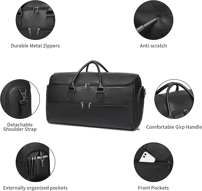 seyfocnia Carry On Garment Bag for Travel, Convertible Travel Garment Bag for Men Women, 2 in 1 Hanging Suitcase Suit Business Travel Bag, Black