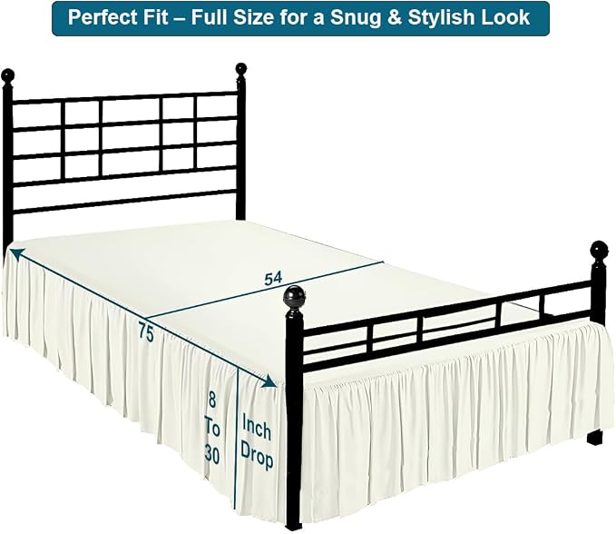Shreem Linen Ruffled Bed Skirt with Split Corners, Gathered Style, 100% Microfiber, 18-Inch Drop, Dust Ruffle Bedskirt with Platform, Full, Ivory