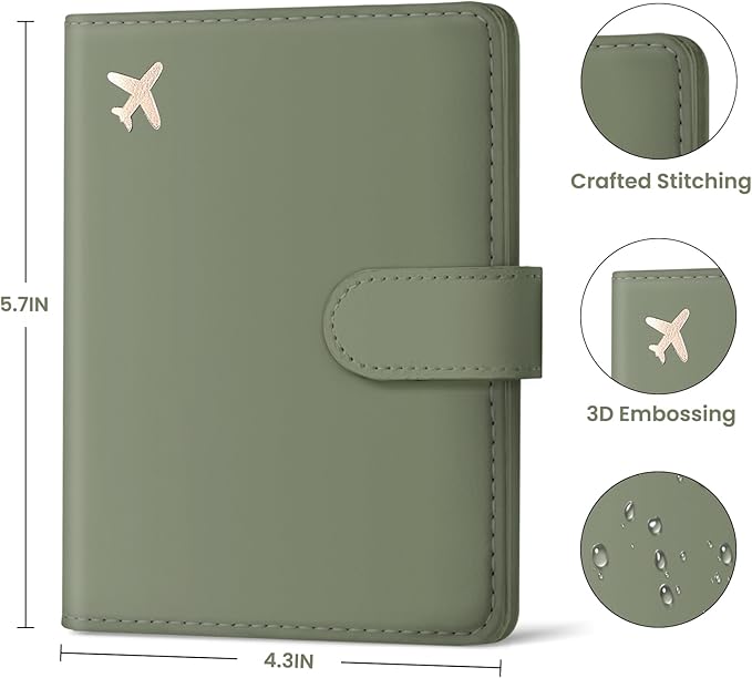 Passport Holder for Travel Essentials, RFID Blocking Leather Cover Wallet with Magnetic Closure, Aesthetic & Cute Passport Book Case for Women and Men - Green