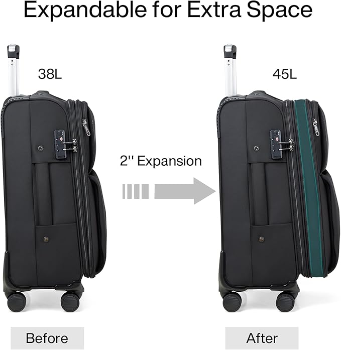Hanke Softside Expandable 20 Inch Carry On Luggage with Wheels Airline Approved, TSA Luggage Lightweight Rolling Suitcases for Travel Carry On Bag(Black)