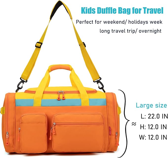 HawLander Large Kids Duffle Bag for Travel, Overnight, or Weekender, 22" inch (Orange)