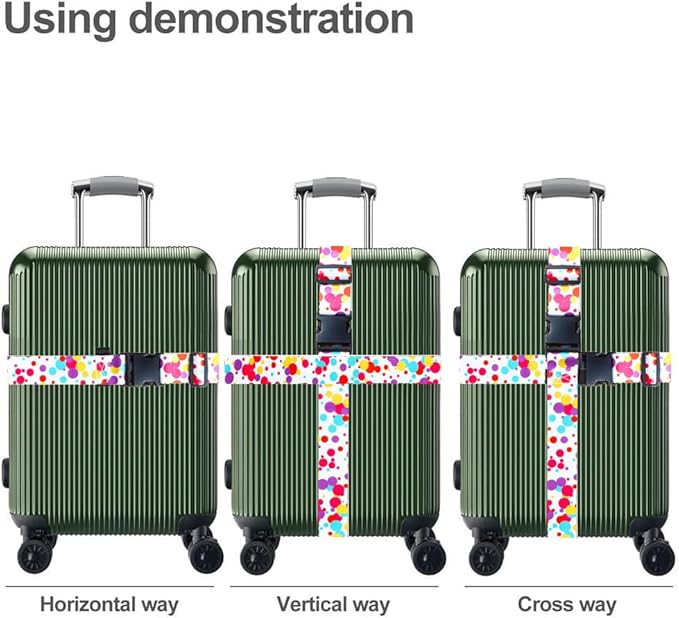 Luggage Straps for Suitcases TSA Approved Easy Pack Organized Suitcase Strap, Luggage Strap, Luggage Belt Strap, Bag Straps for Luggage. Buckle Straps Travel Accessories (Colorful Dot)