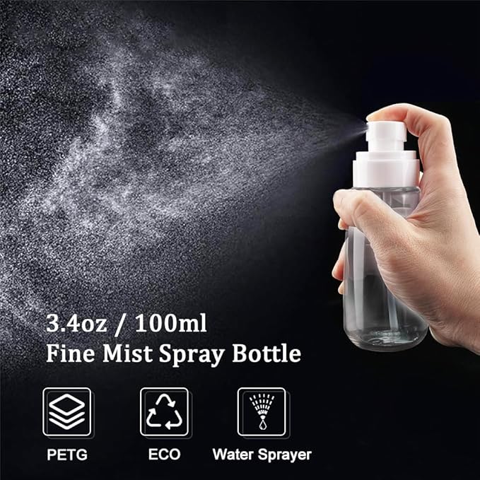 Cosywell Fine Mist Spray Bottle TSA Approved 3.4oz 100ml 3 Pack Empty Cosmetic Refillable Travel Containers Plastic Spray Bottle for Perfume Essential Oils Toners Rose Water Cosmetics (3Clear)