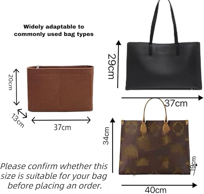Felt Purse Organizer with Zipped, Bag Organiser Insert for Women,Perfect for carrycall Neverfull Tote (Coffee, large)