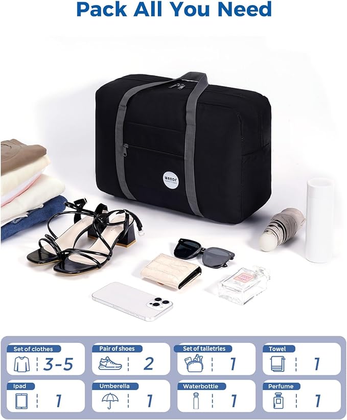 WANDF For Spirit Airlines Personal Item Bag 18x14x8 Travel Duffel Bag Underseat Foldable Carry-on Luggage for Women