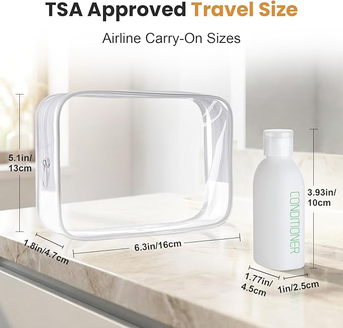 Cosywell 5 Pack 3.4oz Travel Bottles for Toiletries Pre-Printed Shampoo Conditioner & Body Soap Soft Touch HDPE Travel Size Containers TSA Approved Leak Proof Squeezable Toiletry Bottle(White)