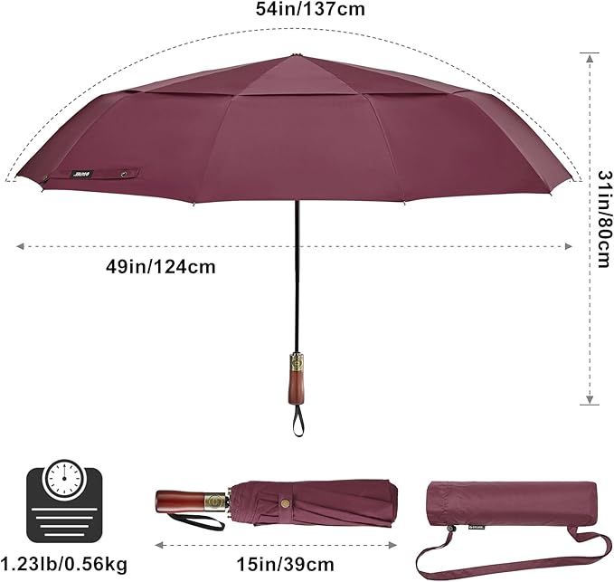 G4Free 54 Inch Large Compact Windproof Golf Umbrella for Rain Oversized Auto Open Close Folding Travel 10 Ribs Vented Double Canopy Umbrella for Women Men