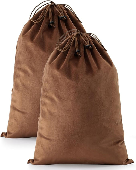 FantasyLife Shoe Bags for Travel, 17.3"x12.6" Washable Dust Bags for Storage & Packing, Flannel Shoe Pouch with Drawstring Closure for Purses, Handbags, Shoes & Toys (2, Mocha Mousse)