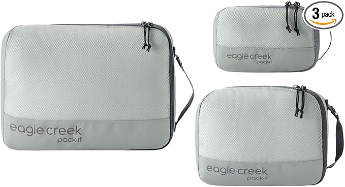Eagle Creek Pack-It Reveal Cube Set - Packing Cubes for Compartmentalizing Luggage - Durable - Ultra-Lightweight - Water-Resistant - Easy Grab Zipper Pull - Mesh Windows - Storm Grey - XS/S/M