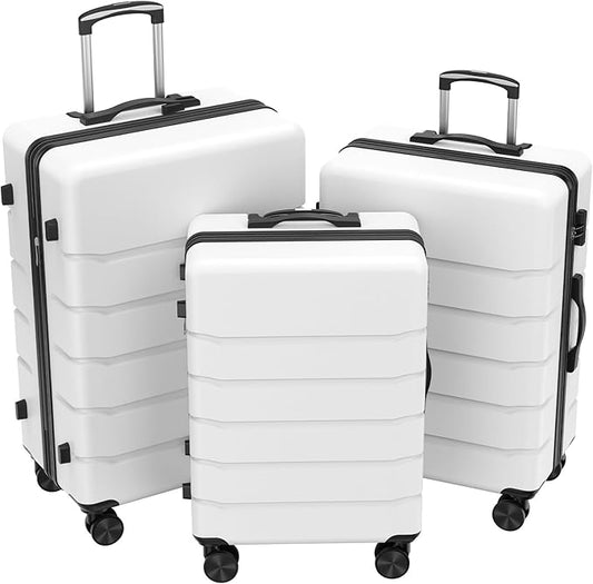 NEWBULIG 3-PCS Set Suitcases Spinner Wheels Lightweight Expandable Travel Hard Shell Luggage with TSA Lock, White