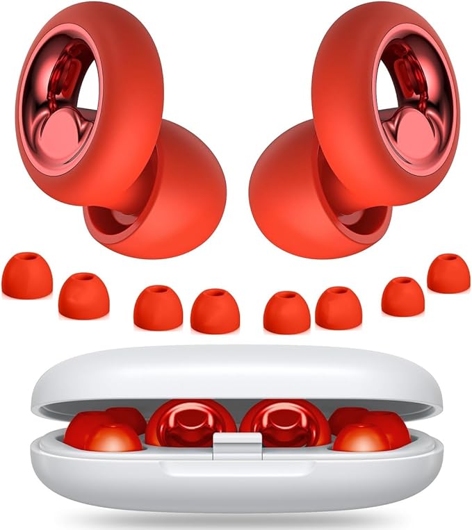 Ear Plugs for Sleeping Noise Cancelling, Soft Ear Plugs for Concert, 45dB Reusable for Noise Reduction with 8 Ear Tips, Silicone Hearing Protection Earplugs for Sleep, Work (Red)