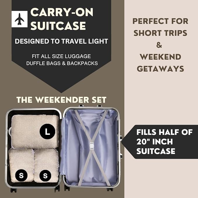 Boho Packing Cubes Luggage Organizer Bags for Suitcase & Backpack, Compression Packing Cubes for Travel, Lightweight Luggage Organizers, Travel Cubes for Packing, Vacation Essentials, 3pc Set - Beige
