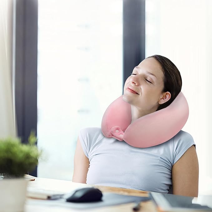 Travel Pillow Neck Pillow for Traveling Sleeping Memory Foam Neck Pillows Portable U-Shaped Neck Pillow Airplane Suitable for Camping Train Car Office Rest Pink