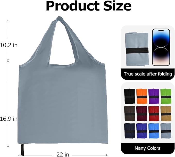 Washable Reusable Grocery Bags, Foldable Reusable Shopping Bags, Polyester Tote, Pocket Size Carrier