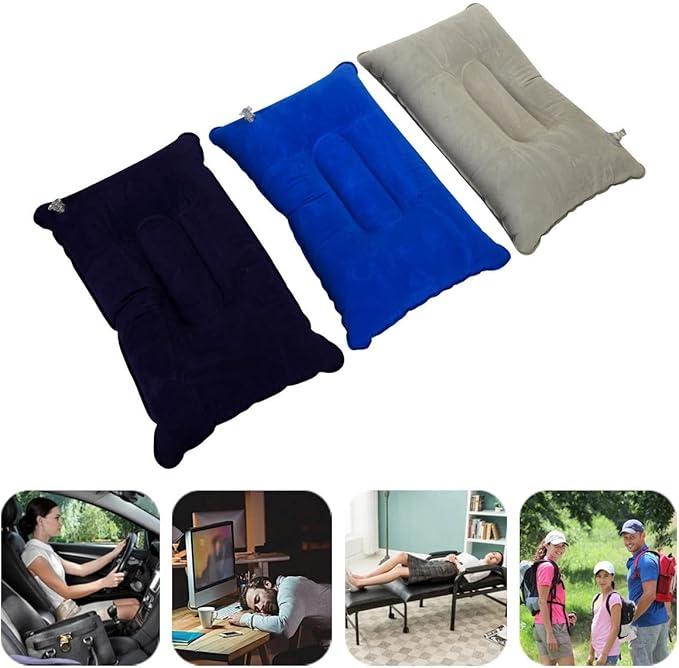 3 Pieces Inflatable Travel Pillow for Camping, Home Office Sleeping Pillow, Head Neck Lumbar Support, Ultralight Portable Compact and Soft, Airplane car Hiking Backpacking Trip Pillow