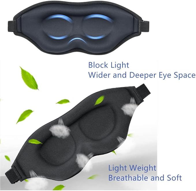 Tim & Tina 3D Sleep Eye Mask Blindfold for Men Women Sleeping Mask Light Blocking Soft Covers for Travel Nap Yoga Adjustable Strap (3D Black (Edge Cover)