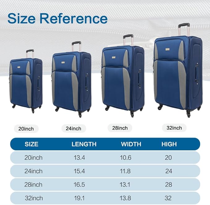 Lispin Luggage Set Softshell Expandable 4 Piece Suitcase with Wheels Softside Lightweight Travel Carry on Luggage (Navy Blue + Polyester)