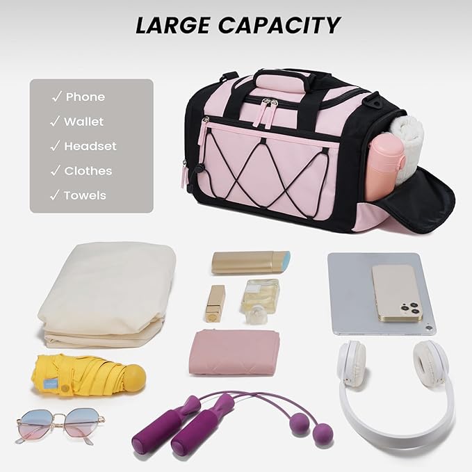 Vorspack Gym Bag for Women - 15 Inches Small Duffle Bag for Travel Lightweight Duffel Bag Personal Item Travel Bag Weekender Bag for Travel Sports Gym - Pink