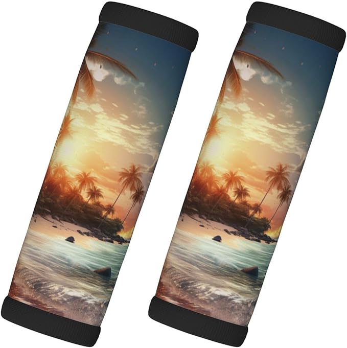 Luggage Handle Wraps Tropical Hawaii Palm Tree Sea Beach Luggage Identifiers Soft Neoprene Luggage Handle Wraps For Suitcase Trolley Handle Grip Cover 2 Pack Luggage Tags