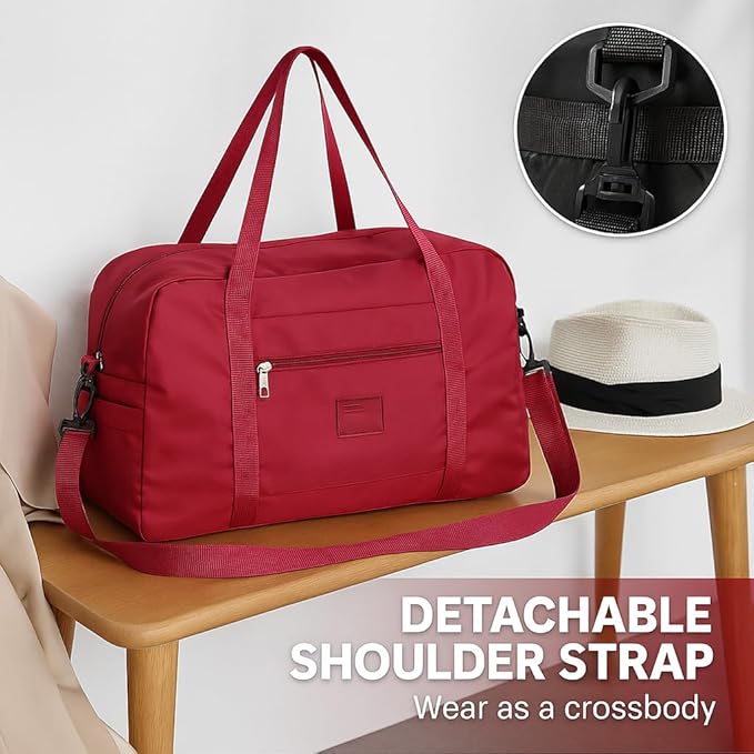 Folding Duffle Bag for Travel – Large Capacity Waterproof Oxford Cloth Weekender Carry On Tote with Crossbody strap, Lightweight Foldable Gym and Overnight Bag (2, Red, Large)