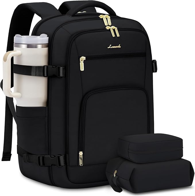 LOVEVOOK Carry On Travel Backpack For Women Men Flight Approved, 40L Personal Item Backpack for Airplanes, Business Weekender Overnight Daypack Fits 17 Inch Laptop, With 2 Packing Cubes, Black