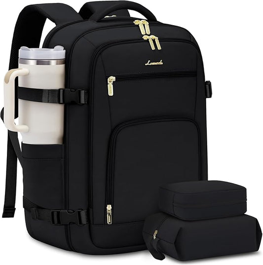 LOVEVOOK Carry On Travel Backpack For Women Men Flight Approved, 40L Personal Item Backpack for Airplanes, Business Weekender Overnight Daypack Fits 17 Inch Laptop, With 2 Packing Cubes, Black