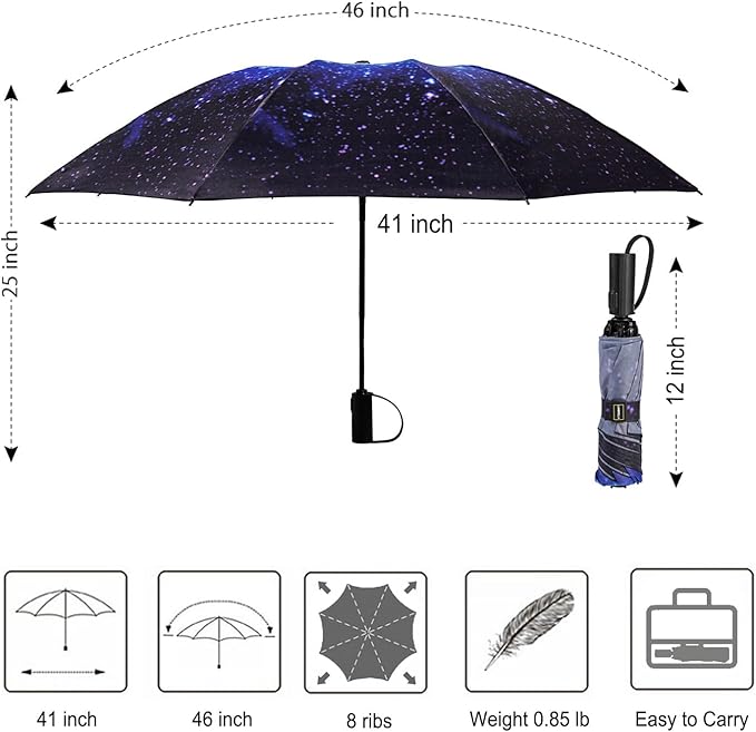 LANBRELLA Compact Reverse Folding Umbrella Auto Windproof Travel Umbrella