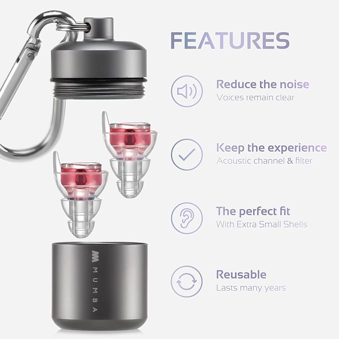 High Fidelity Concert Earplugs, Reusable Musicians Ear Plugs, 24dB Advanced Filter Technology Ear Protection for Music Festivals, DJs, Musicians, Wine Red