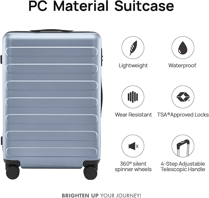 NINETYGO Medium Checked Luggage 26 Inch, Checking In Luggage with Smooth Spinner Wheels, Lightweight, Hard Shell PC Suitcase, Lightweight Travel Luggage, TSA Approved (Shadow, Rhine Basic)