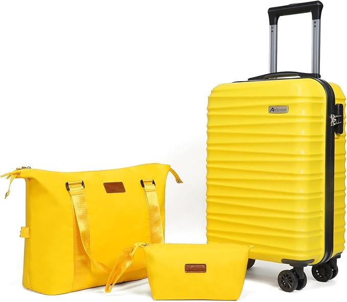 Luggage Set 3 Piece Luggage Set ABS hardshell Spinner Wheels Luggage Carry on Suitcase with Weekender bag & Toiletry bag(Yellow)