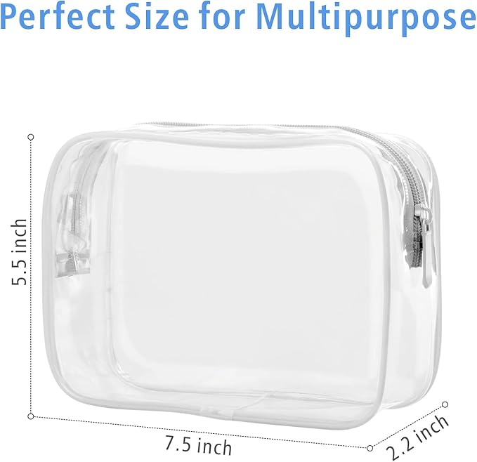 PACKISM TSA Approved Toiletry Bag 5 Medium - Quart Size Clear Makeup Bag for Carry On, Airport Security Compliant Clear Travel bag for Toiletries with Reinforced Seams, Blue Pink White Yellow Purple