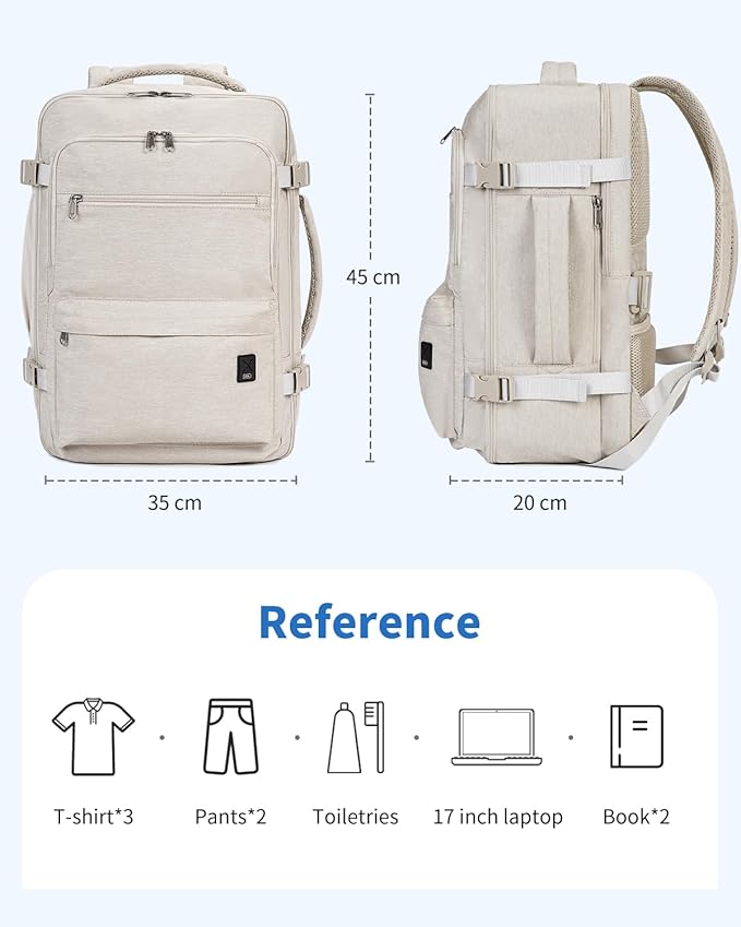 WANDF Travel Backpack For Spirit Airlines Personal Item Bag 18x14x8 with Wet Pocket, 17 Inch Laptop Backpack for Men Women（White）