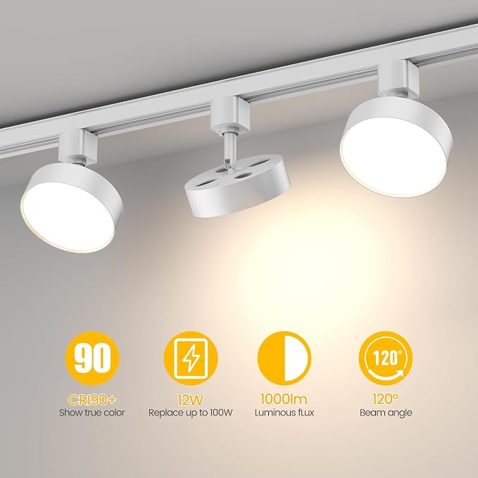 Diffuse LED Track Lighting Heads H Type, 12W 4000K, 4 Pack White | Track Light Heads Dimmable Kitchen Track Lighting Fixtures Ceiling, Compatible with H Track Rails，Flicker Free CRI90+ 1000lm