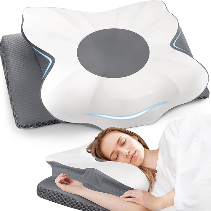 Memory Foam Bed Pillow – Contour Support Pillow for Side & Back Sleepers, Soft Ergonomic Design, Cooling Breathable Cover, Removable Washable Case, King Size, Grey
