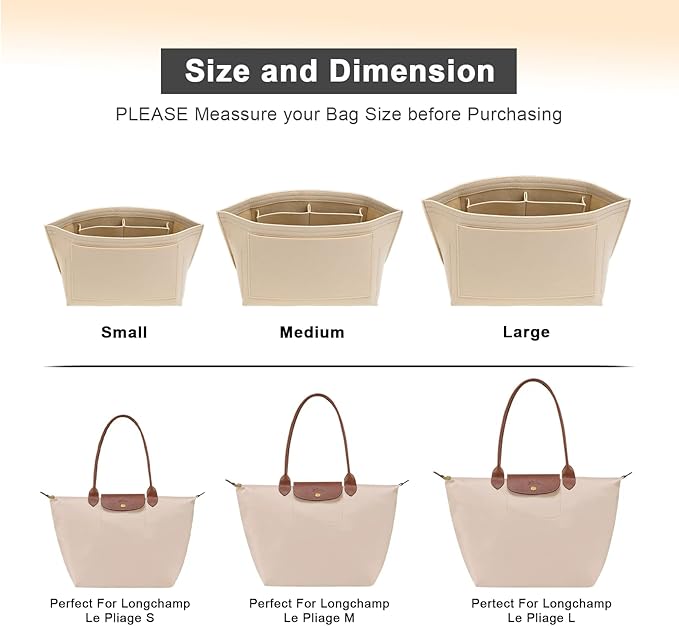 LOUKAYCCI Purse Organizer Insert for Longchamp Le Pliage M Handbag Insert Felt Long Champ Tote Bag Organizer Insert with Cup (Beige, Medium)