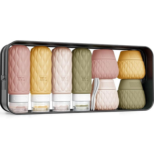 Silicone Travel Bottles for Toiletries 8 Pack Travel Size Toiletries 3.4 oz 1.7 oz, Leakproof Squeeze Travel Size Containers Refillable Cosmetic Jars Set for Shampoo, Conditioner, Creams