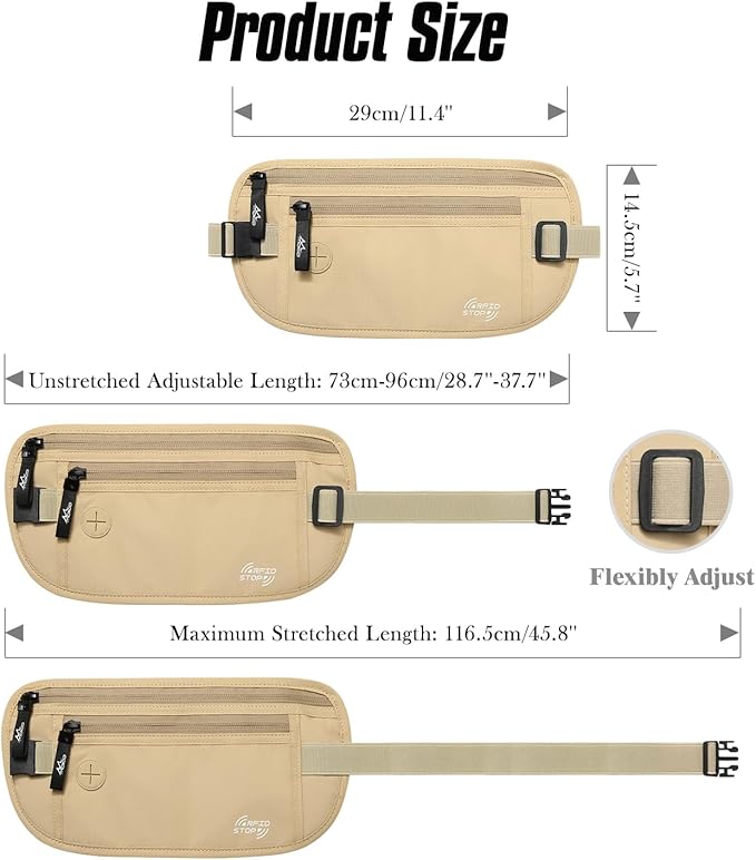 MoKo Secure Travel Money Belt, Undercover Hidden RFID Blocking Travel Wallet, Anti-Theft Passport Wallets for Men Women