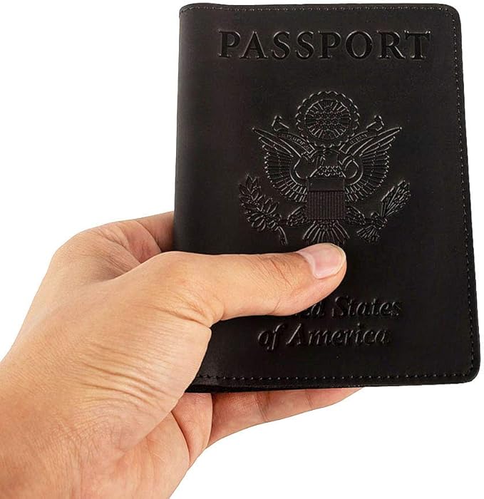 Genuine Leather Passport Holder Travel Wallet RFID Passport Cover Case for Women Men (Black)