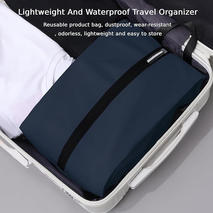 Waterproof Shoe Bag Odor Absorbing Multifunctional Storage Lightweight Shoe Dust Bags with Zipper for Gym Sports Travel Work Men and Women(Navy Blue, 1-Pack)