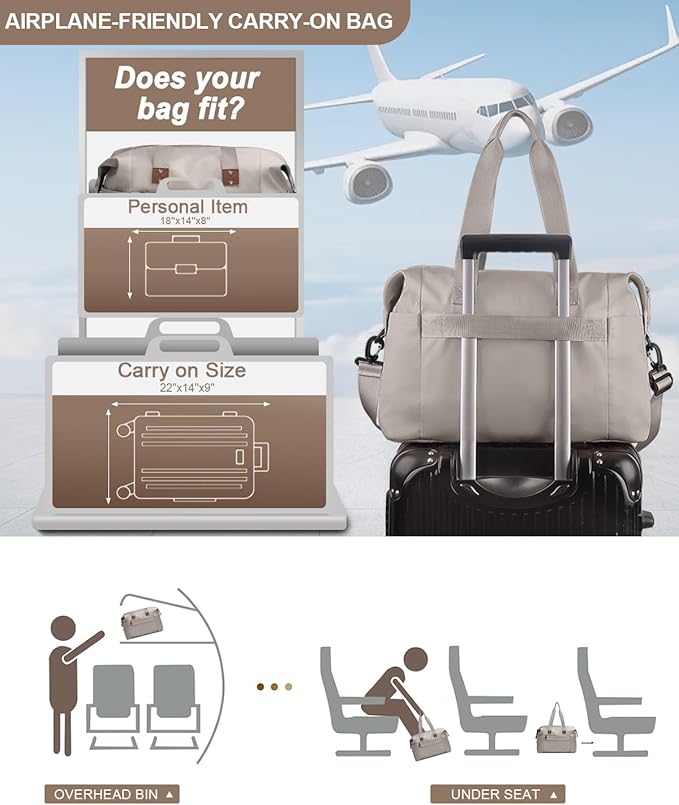 Travel Duffle Bag, Waterproof Weekender Overnight Hospital Bags for Women Men with Toiletry Bag Lightweight Carry on Personal Item Duffle Gym Bag for Travel, Airplanes, Sports