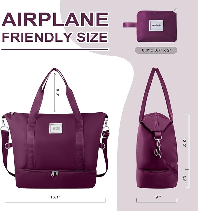 WOOMADA Weekender Bag for Women, Travel Duffel Bags with Shoe Compartment & Wet Pocket, Personal Item Bag for Airlines